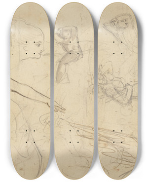 Triptych art skateboard deck of Thomas Stothard Sheet Of Studies With Angels And Cowering Figures Illustration For Macklins Bible by Thomas Stothard (1755-1834)