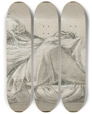 Triptych art skateboard deck of Simon Vouet Reclining Model by Simon Vouet (1590-1649)