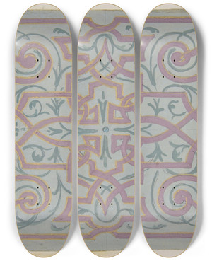 Triptych art skateboard deck of Julesedmondcharles Lachaise Design For The Decoration Of A Ceiling With Strapwork by Jules-Edmond-Charles Lachaise (1897)