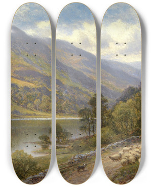 Triptych art skateboard deck of Alfred Augustus Glendening Lyn Gwynant by Alfred Augustus Glendening (1861-1903)