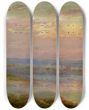 Triptych art skateboard deck of Charles A Watson Bay Of Baltimore by Charles A Watson (1857-1923)