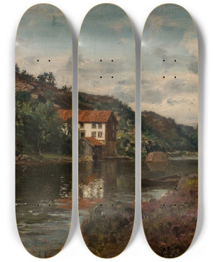Triptych art skateboard deck of Amaldus Nielsen Hovenkilen Ved Mandal by Amaldus Nielsen (1838-1932)