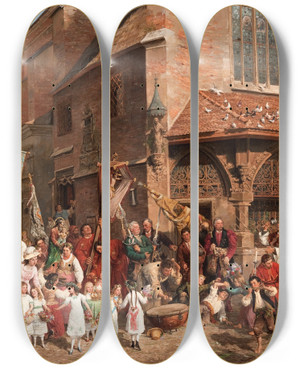 Triptych art skateboard deck of Hipolit Lipiski The Corpus Christi Procession by Hipolit Lipinski (1846-1884)