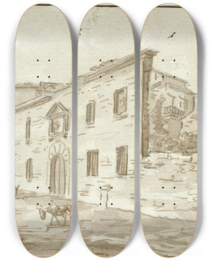 Triptych art skateboard deck of Otto Howen Gezicht In De Omgeving Van Gerona_7 by Otto Howen (1774-1848)