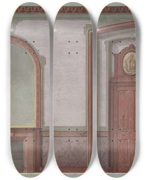 Triptych art skateboard deck of Julesedmondcharles Lachaise Design For Painted Wall Paneling Deepdene Dorking Surrey by Jules-Edmond-Charles Lachaise (1897)