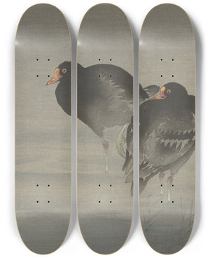 Triptych art skateboard deck of Ohara Koson Two Moorhens by Ohara Koson (1877-1945)