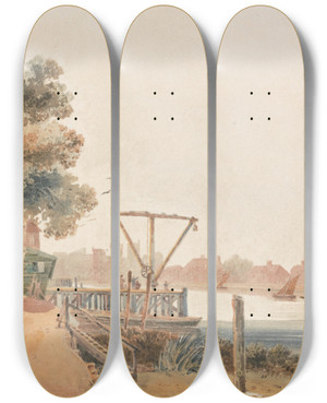 Triptych art skateboard deck of David Cox Millbank by David Cox (1783-1859)