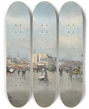 Triptych art skateboard deck of Luigi Loir Sur Le Boulevard Berthier Paris by Loir Luigi (1845-1916)