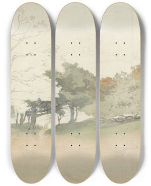 Triptych art skateboard deck of Joshua Cristall Trees Near Hastings by Joshua Cristall (1765-1847)