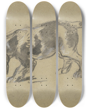 Triptych art skateboard deck of Anton Burger Studienblatt Junge Jagdhunde by Anton Burger (1824-1905)