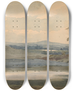 Triptych art skateboard deck of Thomas Sully Landscape With Trees And Mountains Lake In Foreground by Thomas Sully (1783-1872)