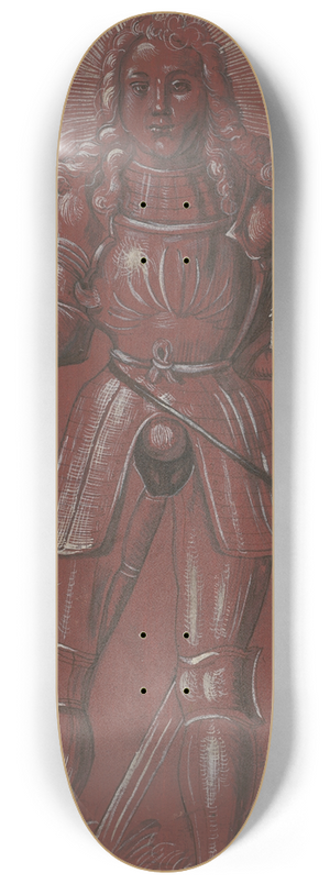 Hans Hug Kluber - Ritterlicher Heiliger, in der rechten Hand ein Schwert und in der Linken ein Kirchenmodell haltend 8.25 inch art skate deck