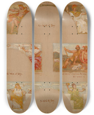 Triptych art skateboard deck of Kenyon Cox Sketches For A Decoration Of A Private Library B by Kenyon Cox (1856-1919)