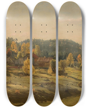 Triptych art skateboard deck of Amaldus Nielsen Hst Ved Porsgrund by Amaldus Nielsen (1838-1932)