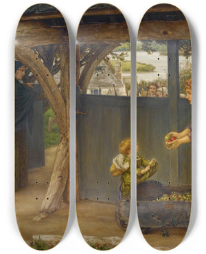 Triptych art skateboard deck of Thomas Matthews Rooke The Lychgate by Thomas Matthews Rooke (1842-1942)