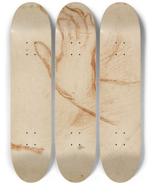 Triptych art skateboard deck of Narcissevirgile Diaz De La Pea Etude De Mains Iii by Narcisse-Virgile Diaz de La Pea (1808-1876)