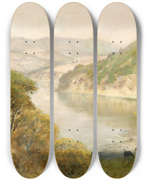 Triptych art skateboard deck of Thaddeus Welch Landscape_2 by Thaddeus Welch (1844-1919)