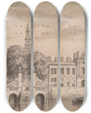 Triptych art skateboard deck of Samuel Wale Old Somerset House by Samuel Wale (1721-1786)