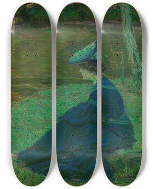 Triptych art skateboard deck of Max Kurzweil Martha Kurzweil Am Ufer In Pontaven by Max Kurzweil (1867-1916)