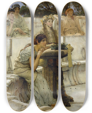 Triptych art skateboard deck of Lawrence Almatadema Sappho And Alcaeus by Lawrence Alma-Tadema (1836-1912)