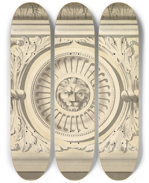 Triptych art skateboard deck of John Yenn Design For A Frieze Ornamented With Lions Head Paterae by John Yenn (1750-1821)