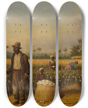 Triptych art skateboard deck of William Aiken Walker Cotton Pickers_2 by William Aiken Walker (1838-1921)