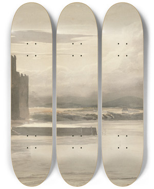 Triptych art skateboard deck of Cornelius Varley Carnarvon by Cornelius Varley (1781-1873)