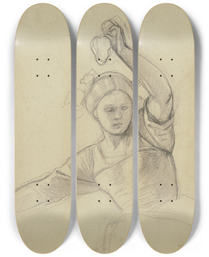 Triptych art skateboard deck of Jakob Becker Grape Picker Female_4 by Jakob Becker (1810-1872)
