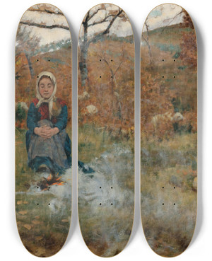 Triptych art skateboard deck of Niccol Cannicci A Shepherdess With Her Flock by Niccolo Cannicci