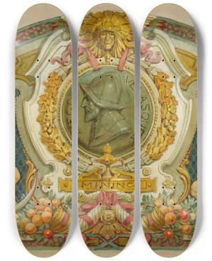 Triptych art skateboard deck of Louis Schaettle Mining by Louis Schaettle (1867-1917)