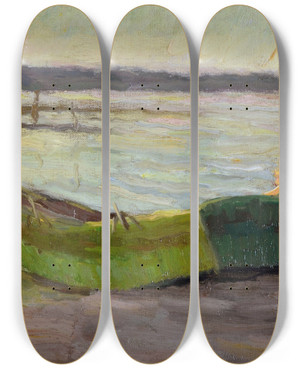 Triptych art skateboard deck of Bernhard Klinckerfu Chiemseeboot by Bernhard Klinckerfus