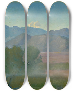 Triptych art skateboard deck of Louis Gurlitt Vorgebirgslandschaft Study by Louis Gurlitt (1812-1897)