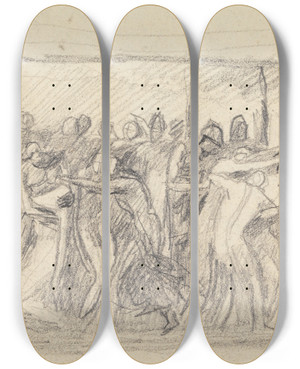 Triptych art skateboard deck of George Romney Figure Composition Study_4 by George Romney (1734-1802)