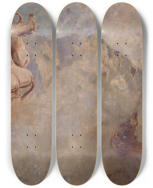 Triptych art skateboard deck of Odilon Redon Le Char Du Soleil by Odilon Redon (1840-1916)