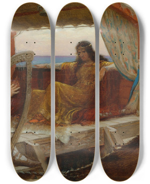 Triptych art skateboard deck of Edmund Blair Leighton Tristram And Isolde by Edmund Blair Leighton (1853-1922)