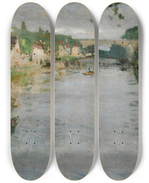 Triptych art skateboard deck of Pierreeugne Montzin Scne De Bateau by Pierre-Eugne Montzin (1874-1946)