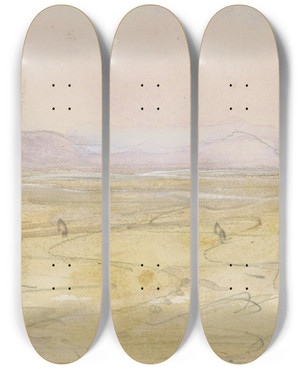 Triptych art skateboard deck of Marius Bauer Woestijnlandschap Met Figuren by Marius Bauer (1867-1932)