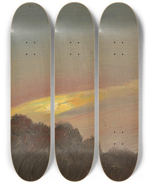 Triptych art skateboard deck of Frederic Edwin Church Sunset_5 by Frederic Edwin Church (1826-1900)