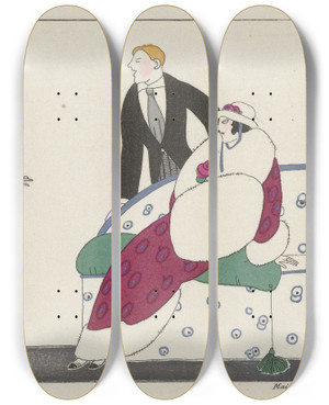 Triptych art skateboard deck of Maire Le Choix Difficile After Charles Martin by Maire