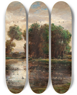 Triptych art skateboard deck of Karl Daubigny Bords De Loise by Karl Daubigny (1846-1886)