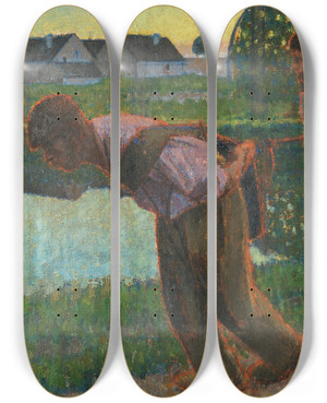 Triptych art skateboard deck of Bernard Boutet De Monvel Mariners Les Haleurs by Bernard Boutet De Monvel (1881-1949)