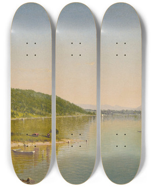 Triptych art skateboard deck of James Augustus Suydam Hook Mountain Hudson River by James Augustus Suydam (1819-1865)