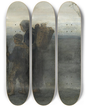 Triptych art skateboard deck of Jozef Israls Homeward Bound by Jozef Israels (1824-1911)
