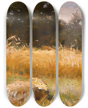 Triptych art skateboard deck of Jan Stanislawski Rye Field by Jan Stanislawski (1860-1907)