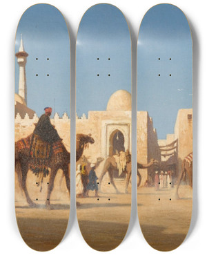 Triptych art skateboard deck of Charles Thodore Frre A Square In Beirut by Charles Theodore Frere (1814-1888)