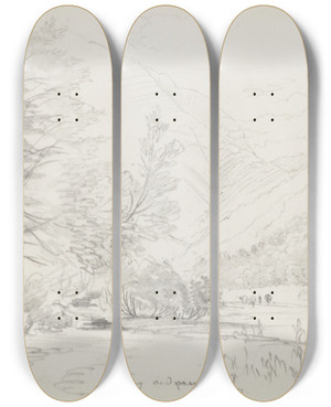 Triptych art skateboard deck of Nicholas Chevalier Hurunui Valley by Nicholas Chevalier (1828-1902)