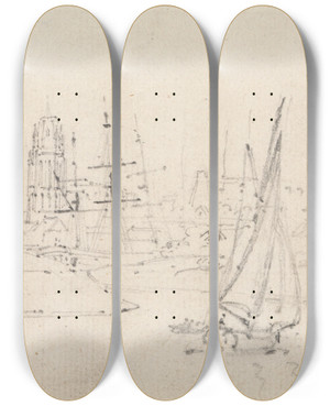 Triptych art skateboard deck of Thomas Girtin St Mary Redcliff Bristol by Thomas Girtin (1775-1802)
