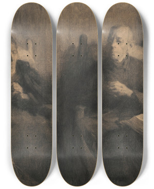 Triptych art skateboard deck of Pierre Jacques Dierckx Reading The Bible by Pierre Jacques Dierckx (1854-1947)