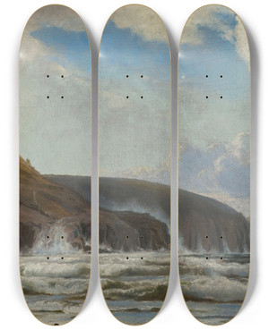 Triptych art skateboard deck of Holger Drachmann The Coast South Of Hammershus by Holger Drachmann (1846-1908)