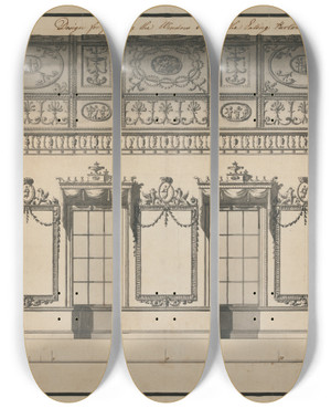 Triptych art skateboard deck of Robert Adam Headfort House Ireland Elevation Of The Eating Parlor_2 by Robert Adam (1728-1792)